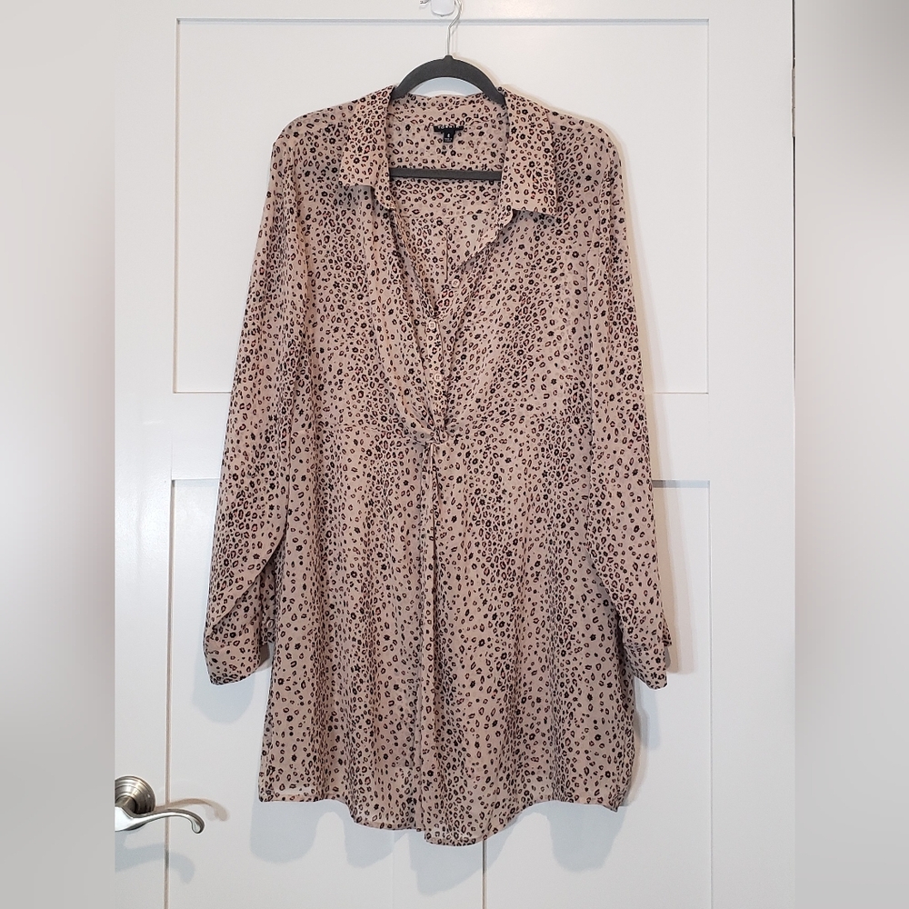 Torrid Leopard Print Twist Front Chiffon Tunic Semi Sheer Tan Black Size 4X